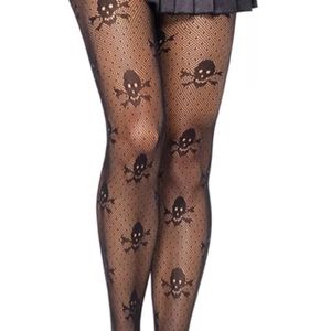 Skulls Black Fishnet Pantyhose Queen Size